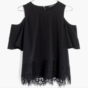 Madewell Cold Shoulder Silk top with Lace Edge Detail EUC